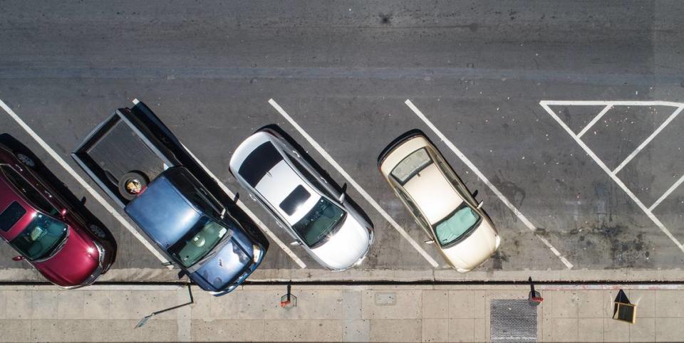 Pulling into an angle parking spot usually is easy, but the risk of an accident becomes apparent when it’s time to leave as the person backing out often has a tough time seeing oncoming traffic..