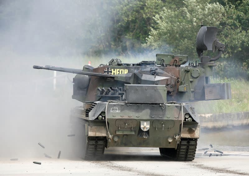 FILE PHOTO: Gepard antiaircraft tank of the German armed forces Bundeswehr fires during demonstration in Munster