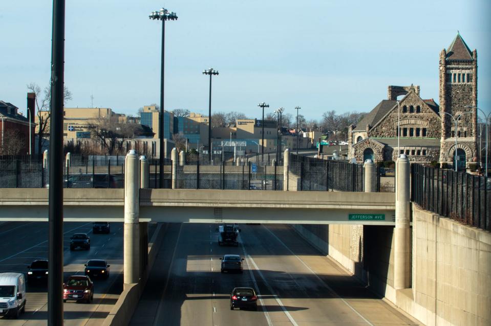 The Jefferson Avenue overpass for I-74 on Dec. 13, 2021. The proposed InterPlay Park would be built around several streets over the highway.