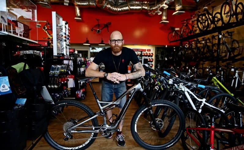 Joe Morriss from Lakes Bikes in Cockburn Central was a target of thieves stealing bikes from his small business. Picture : Lincoln Baker/The West Australian.