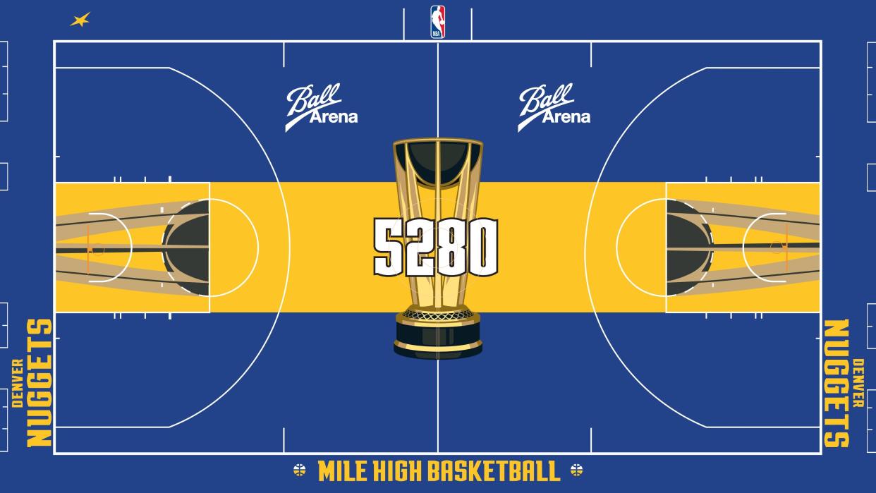 The defending champion Nuggets' court for the In-Season Tournament. (Courtesy of the NBA)
