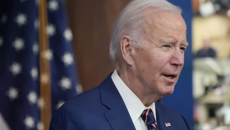 President Joe Biden speaks during an event on the economy in the Eisenhower Executive Office Building on the White House complex, Monday, Oct. 23, 2023.