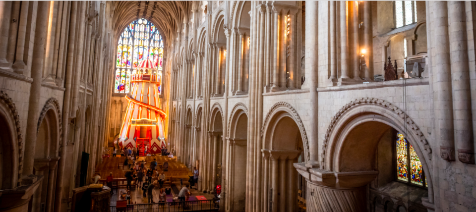 Unique: Norwich cathedral has constructed a 55ft-tall helter skelter in its nave