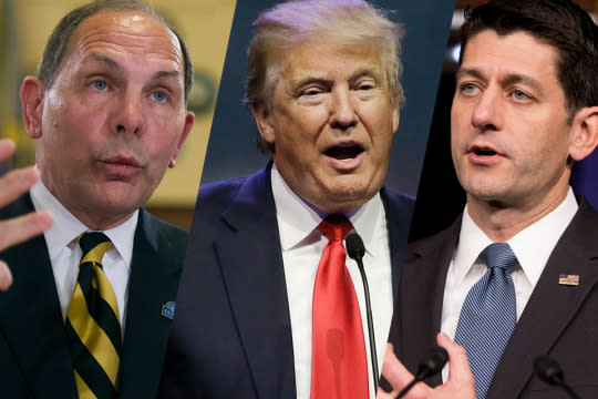 From left to right, Veterans Affairs Secretary Robert McDonald, Donald Trump and Paul Ryan (Photos: AP)