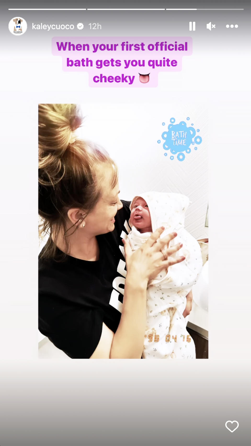 Kaley Cuoco's daughter, Matilda, has first bath (@kaleycuoco via Instagram)