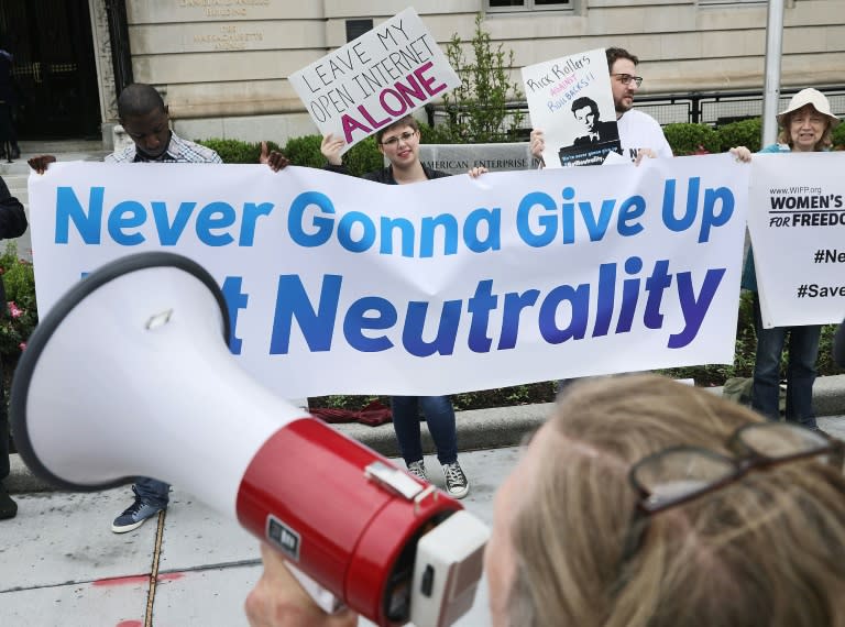 Proponents of net neutrality have staged protests against the FCC plan to end the rules aimed at guaranteeing equal treatment of all online content