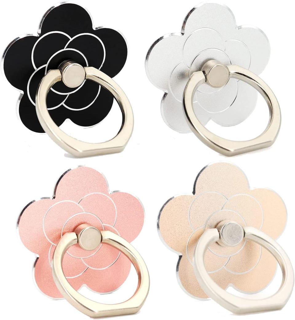 four pack of floral-shaped phone grips