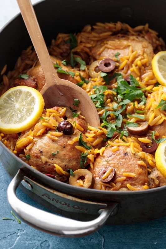 <p>Love and Olive Oil</p><p>Tender boneless chicken thighs and flavorful orzo braised with fragrant Moroccan spices and topped with olives, lemon and fresh parsley. All you need is one pan and 30 minutes and you’ve got yourself one flavorful family dinner.</p><p><strong>Get the recipe: </strong><a href="https://www.loveandoliveoil.com/2018/04/one-pan-moroccan-lemon-chicken-with-orzo.html" rel="nofollow noopener" target="_blank" data-ylk="slk:One-Pan Moroccan Lemon Chicken with Orzo;elm:context_link;itc:0;sec:content-canvas" class="link "><strong>One-Pan Moroccan Lemon Chicken with Orzo</strong></a></p><p><strong>Related: <a href="https://parade.com/1387549/kristamarshall/lemon-chicken-recipes/" rel="nofollow noopener" target="_blank" data-ylk="slk:60 Best Lemon Chicken Recipes;elm:context_link;itc:0;sec:content-canvas" class="link ">60 Best Lemon Chicken Recipes</a> </strong></p>
