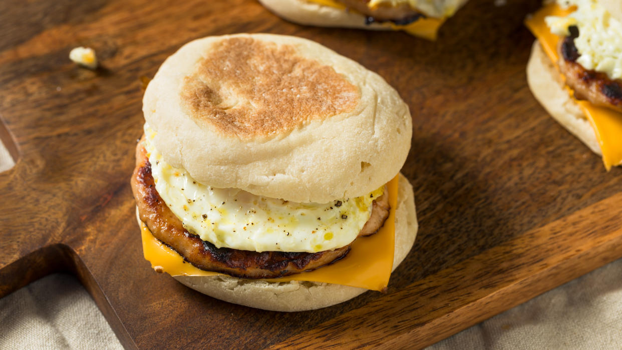 Homemade Pork Roll Egg Sandwich with Cheese.