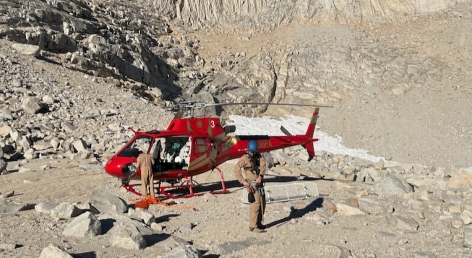 National Park Service Ranger rigging for short haul.