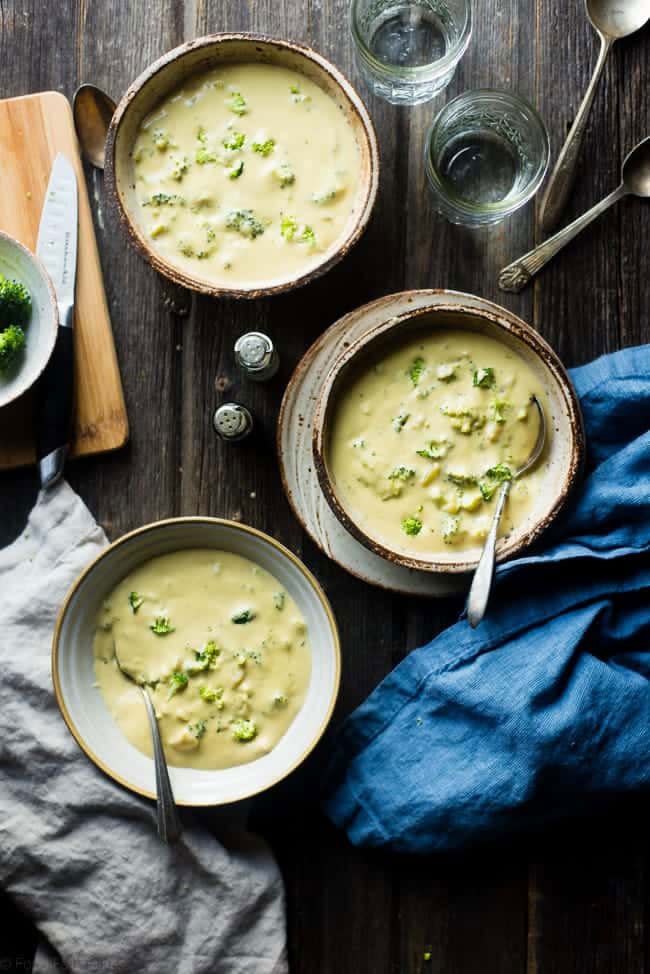 <p>Cashews give this comfort food classic a heart-healthy source of creaminess, while packing extra fiber, unsaturated fats, and protein.</p><p><a class="link " href="https://www.foodfaithfitness.com/vegan-broccoli-cheese-soup/" rel="nofollow noopener" target="_blank" data-ylk="slk:GET THE RECIPE;elm:context_link;itc:0;sec:content-canvas">GET THE RECIPE</a></p><p><em>Per </em><em>serving</em><em>: 280 calories, 19 g fat (3.5 g saturated), 20 g carbs, 3 g sugar, 732 mg sodium, 4 g fiber, 11 g protein</em></p>