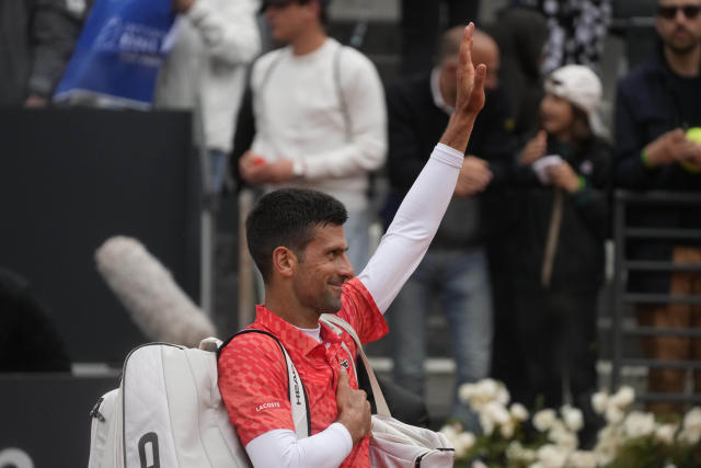 Serbia's Novak Djokovic shouts during the quarter final match against  Denmark's Holger Rune at the Italian Open tennis tournament, in Rome,  Wednesday, May 17, 2023. (AP Photo/Gregorio Borgia Stock Photo - Alamy