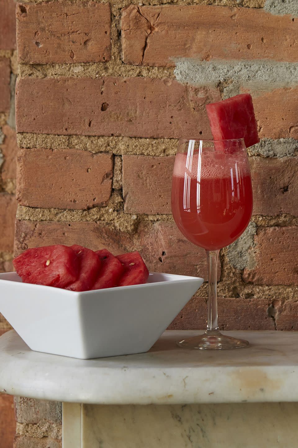 Red, Wall, Drink, Food, Daiquiri, Brick, Room, Fruit, Glass, Still life photography, 
