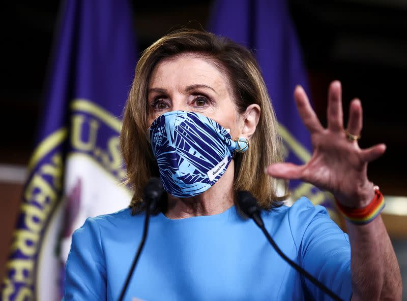 U.S. House Speaker Pelosi and Senate Democratic Leader Schumer speak to reporters during news conference on Capitol Hill in Washington