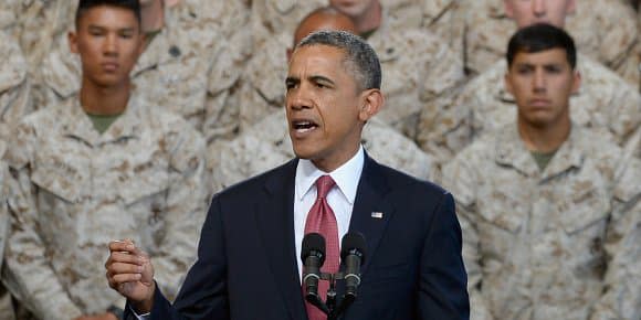 Barack Obama, mercredi, face à quelque 3.000 Marines. - -