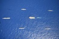 Turkish seismic research vessel Oruc Reis is escorted by Turkish Navy ships as it sets sail in the Mediterranean Sea