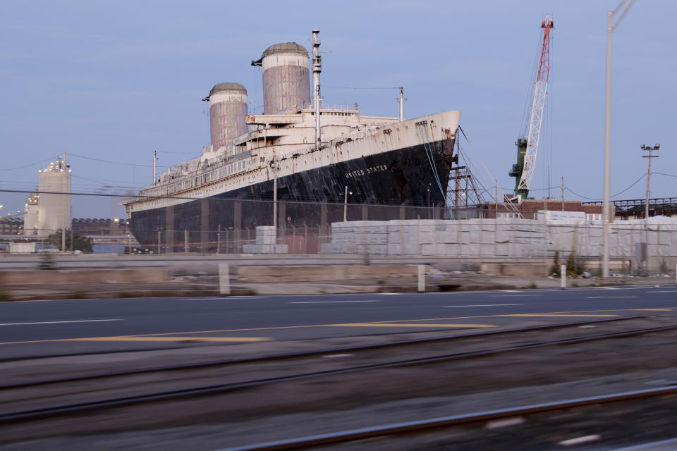 The S.S. United States is seen Sunday, June 16, 2024, at Pier 82, along the Delaware River, in Philadelphia. (Elizabeth Robertson/The Philadelphia Inquirer via AP)