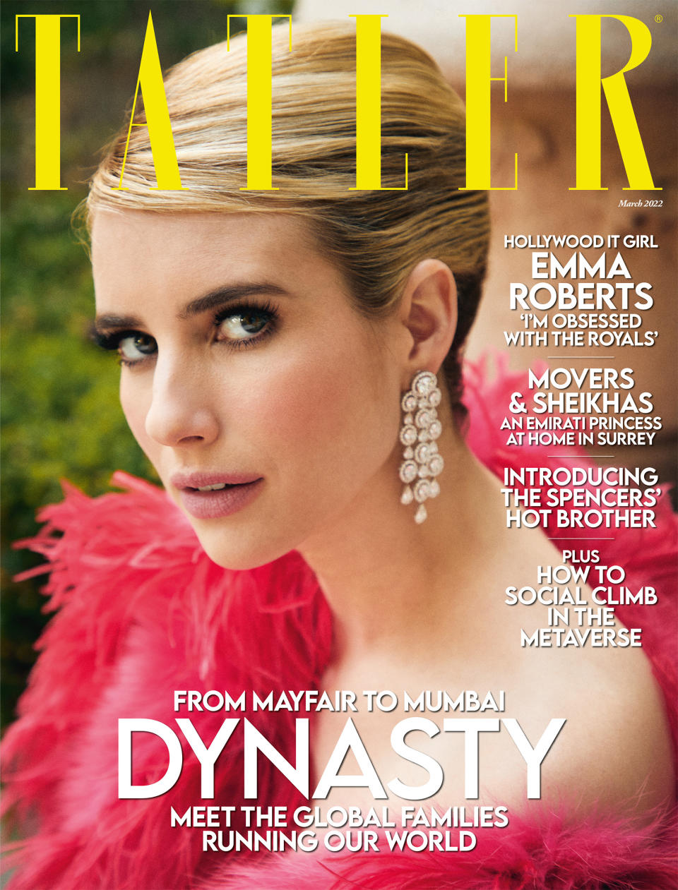 Emma Roberts stars on the March cover of Tatler (Photography by Victor Demarchelier)