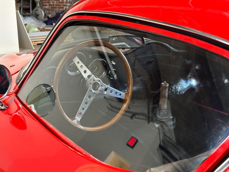 Interior photo of a red Luigi Colani Abarth-Alfa Romeo