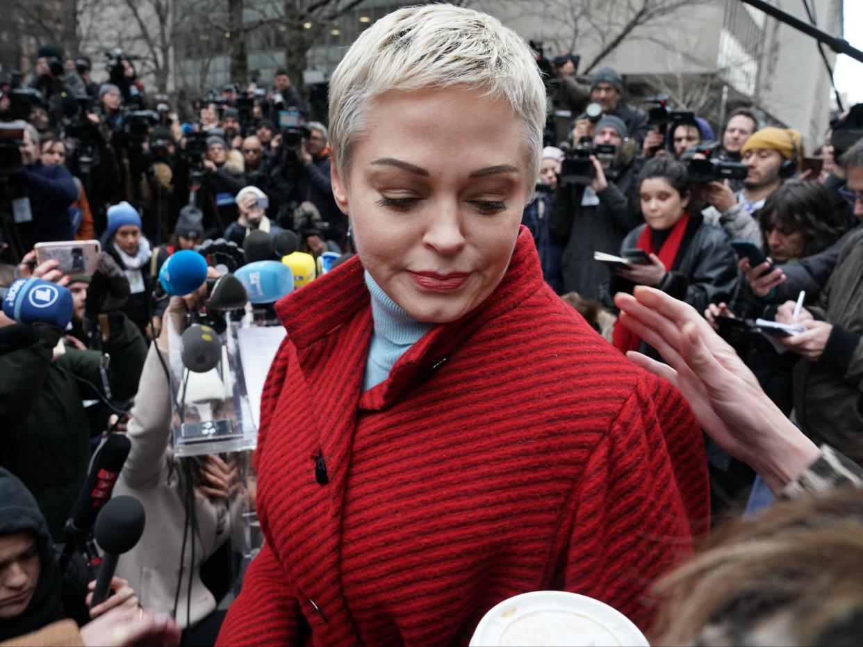 <p>Actress Rose McGowan speaks during a press conference</p> (AFP via Getty Images)