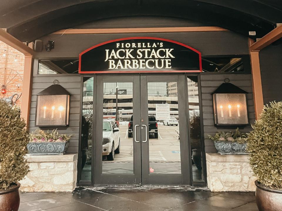 entrance to fiorella's jack stack barbecue chain restaurant in Kansas city Missouri