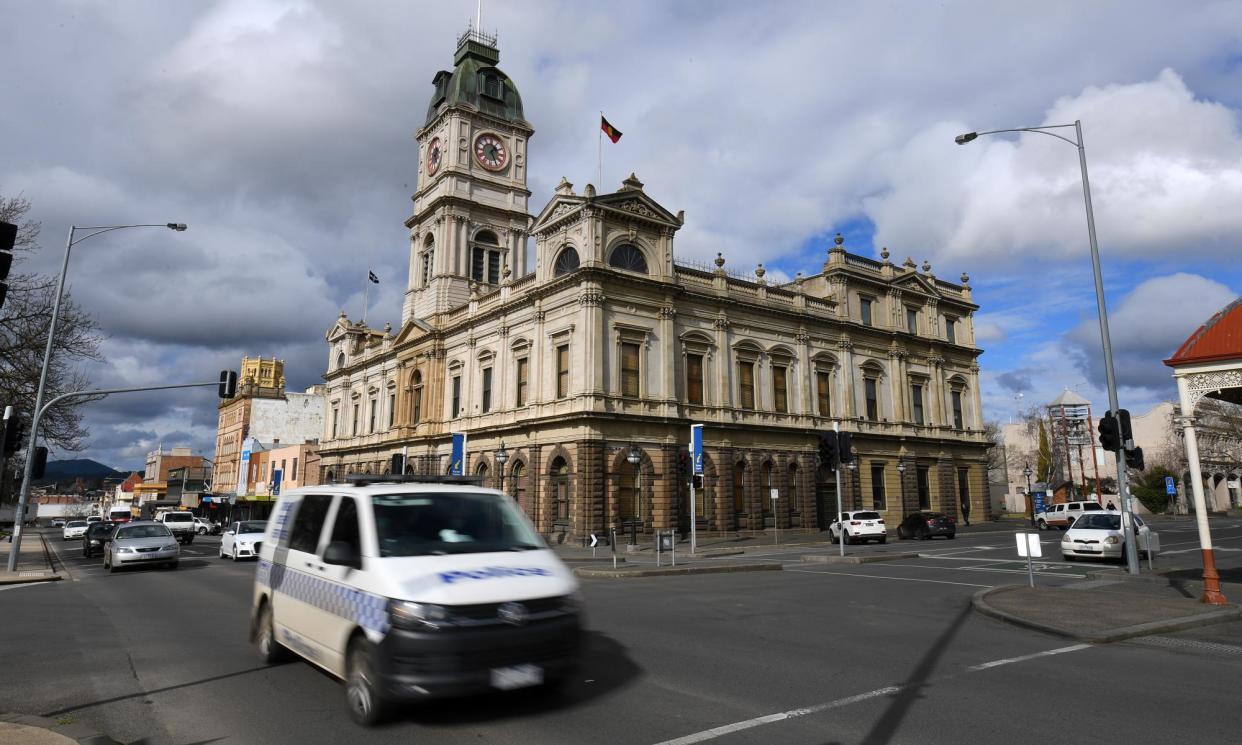 <span>Ballarat’s town hall in the centre of the city. The community has been devastated by the deaths of Samantha Murphy and Kurt Hourigan.</span><span>Photograph: James Ross/AAP</span>