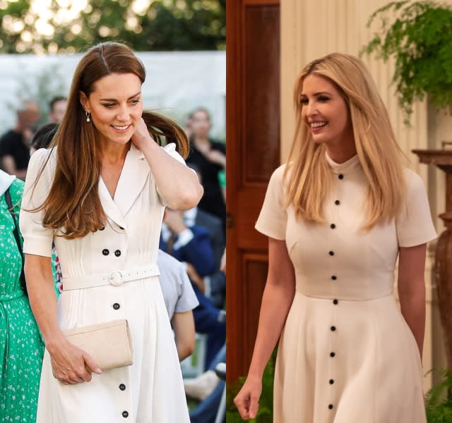 Black-Buttoned White Dress