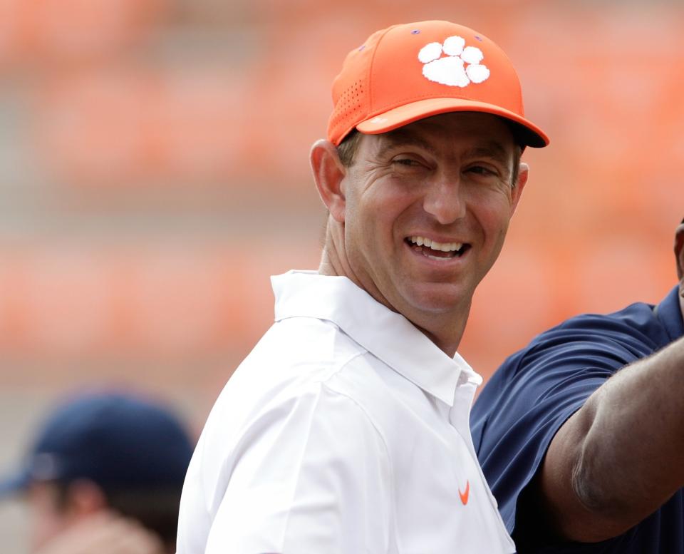 Dabo Swinney spoke out about protesting the national anthem last week (Getty). 