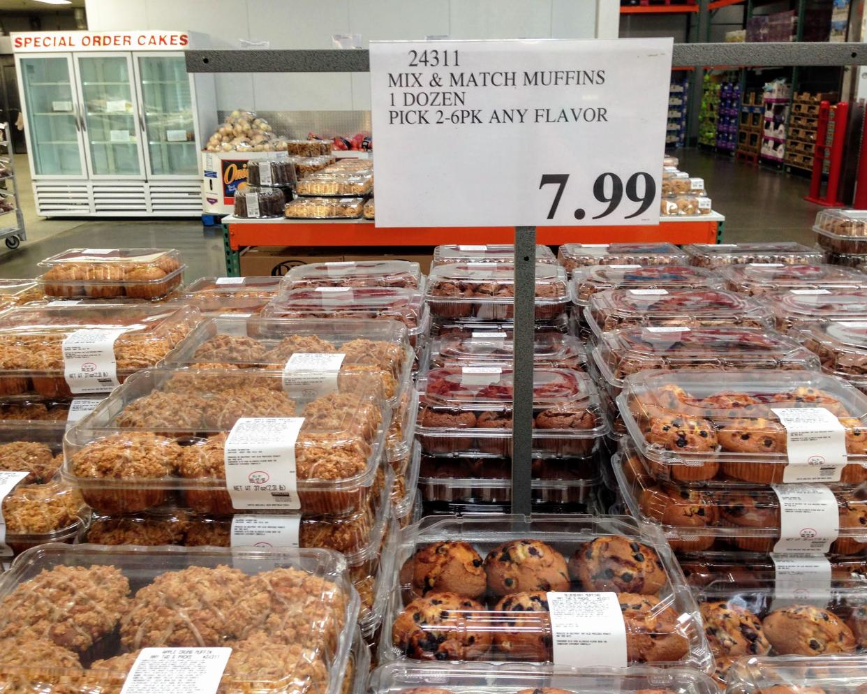 Bakery section at Costco showing muffins