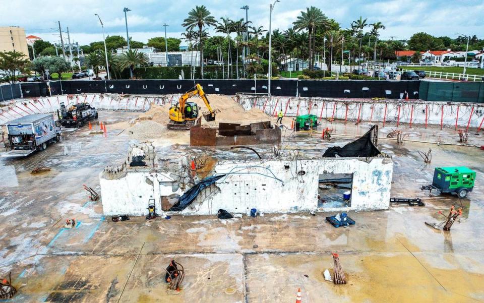 View of what remains of the back of the elevator shaft shear wall photographed on June 3, 2022, at the site where the Champlain Towers South beachfront condominium collapsed.