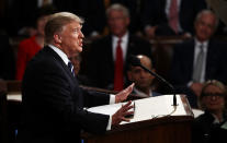 <p>President Donald Trump arrives to addresses a joint session of the U.S. Congress on February 28, 2017 in the House chamber of the U.S. Capitol in Washington, DC. Trump’s first address to Congress is expected to focus on national security, tax and regulatory reform, the economy, and healthcare. (Win McNamee/Getty Images) </p>