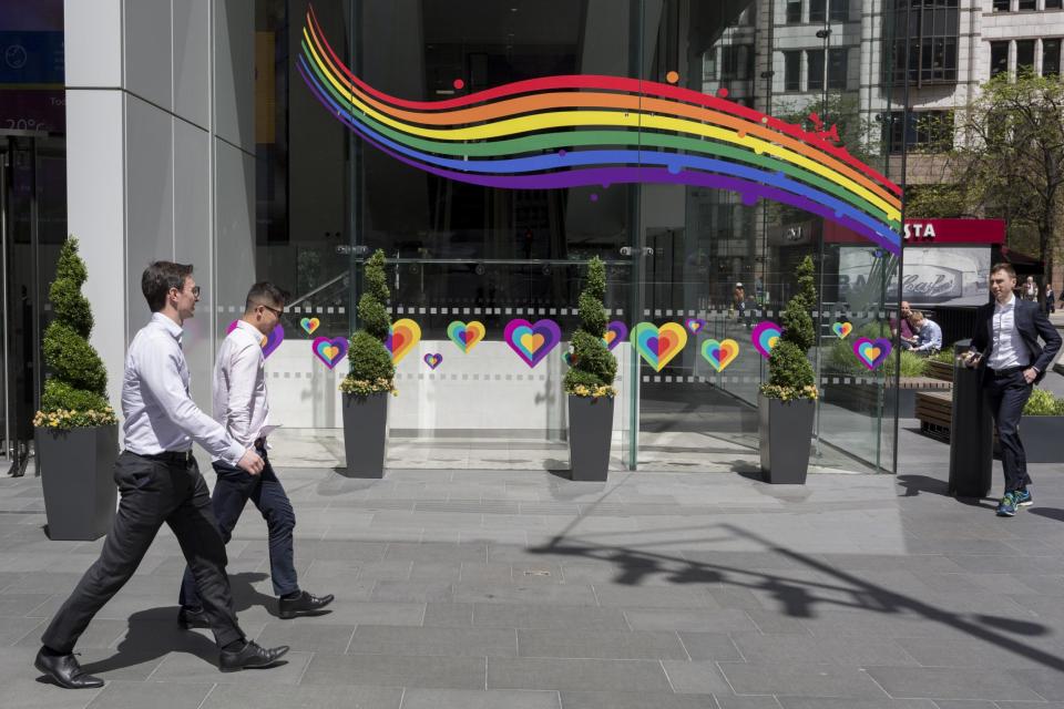 <p>Aviva’s Pride display in pre-lockdown times</p> (In Pictures via Getty Images)