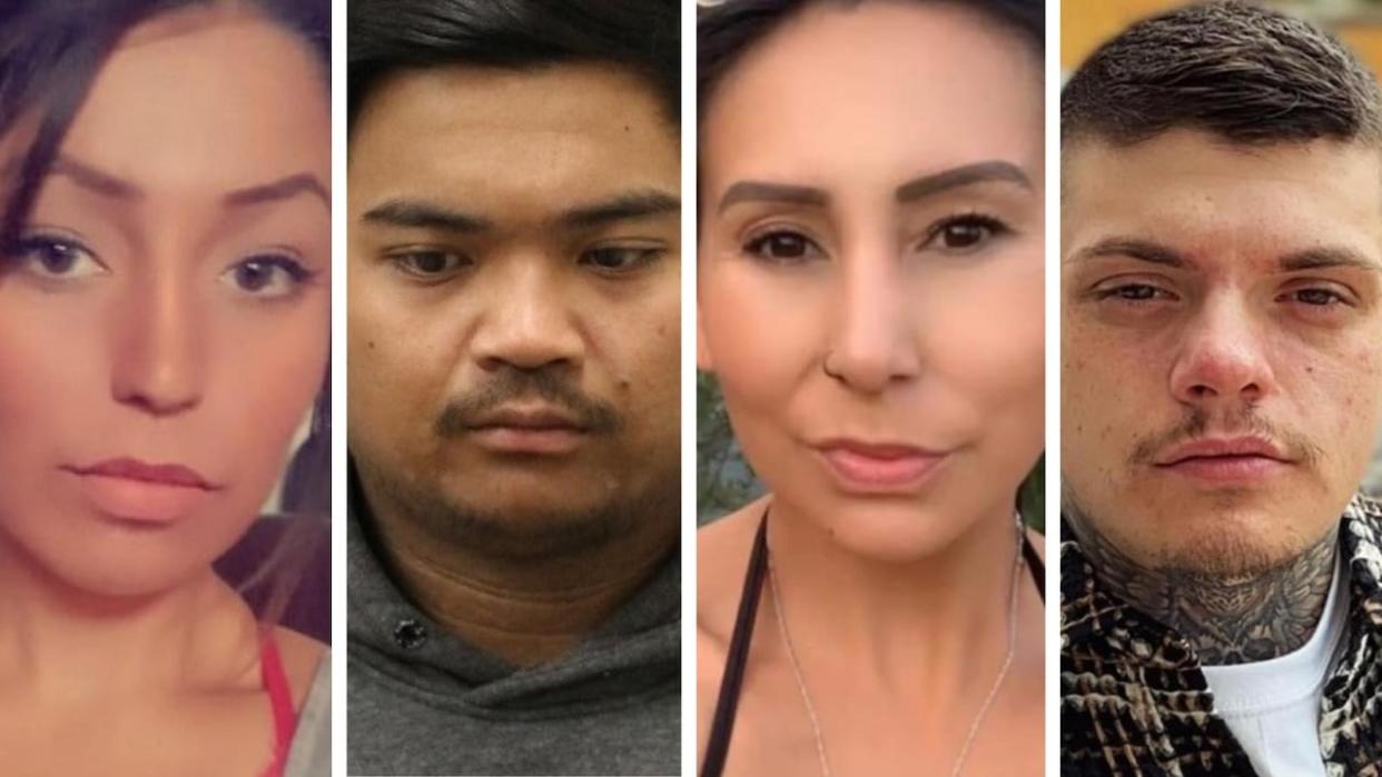 From left, Darylyn Supernant, Dave Daniel Domingo, Renee Didier (Supernant) and Cole Hosack have all gone missing from Dawson Creek, B.C., over the past year. (Dawson Creek RCMP - image credit)