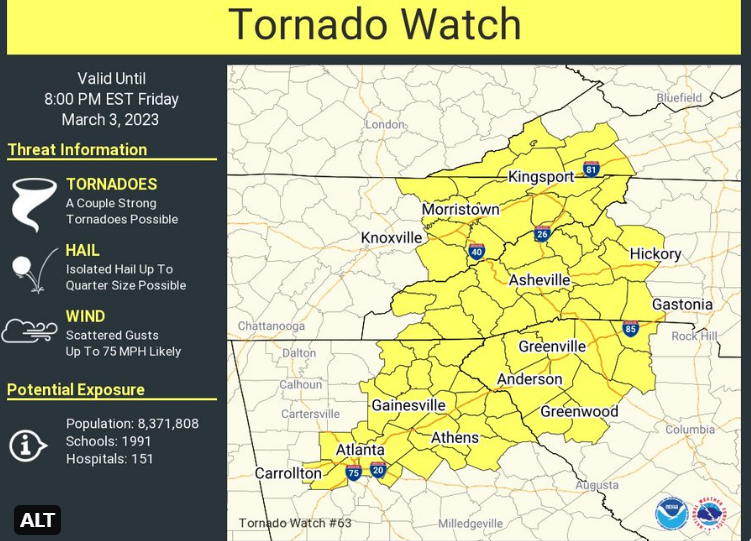 Spartanburg and surrounding area are under a tornado watch