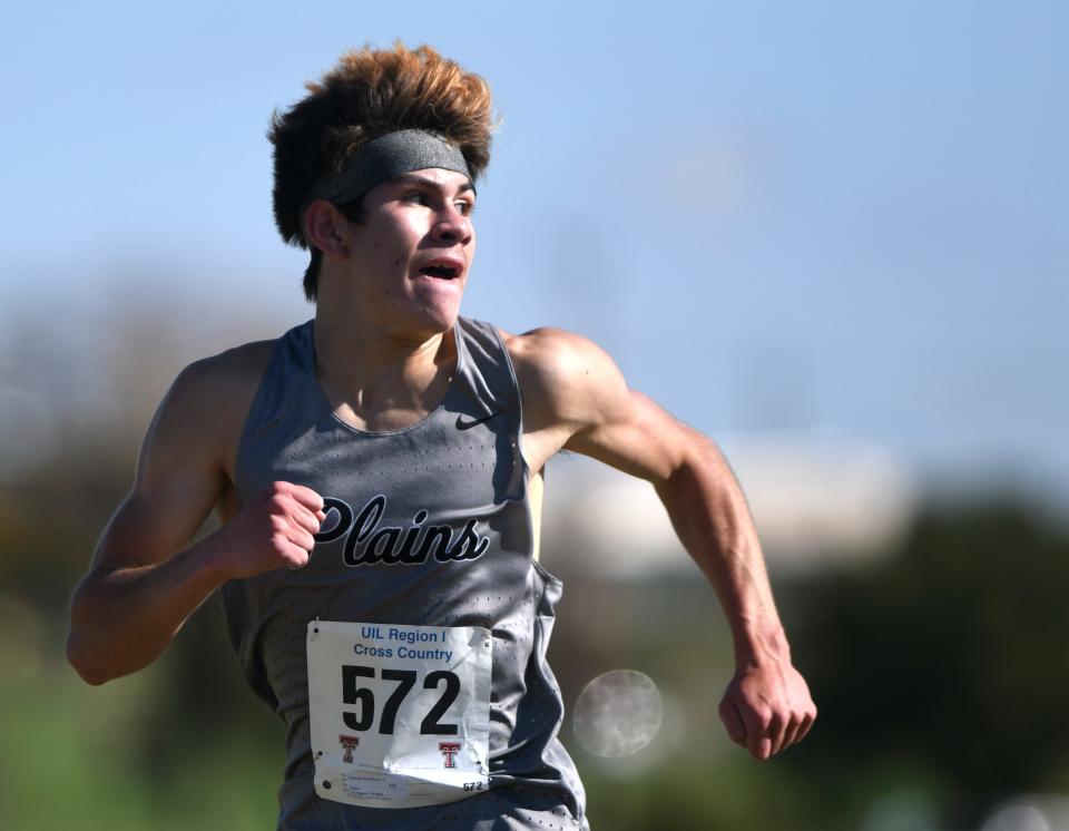 Plains' Jeremiah Gonzales competes in the UIL Region I-2A boys cross country meet, Tuesday, Oct. 24, 2023, at Mae Simmons Park.