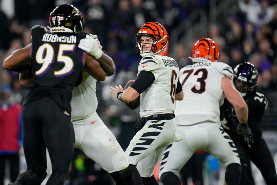 Cincinnati Bengals quarterback Jake Browning had 68 passing yards against the Ravens.