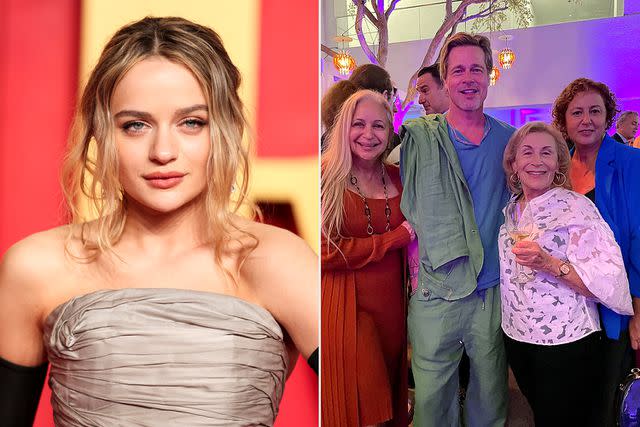 <p>Christopher Polk/Variety via Getty;</p> Joey King, Joey King's mom, grandma and aunt meet Brad Pitt