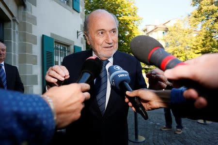 Former FIFA President Sepp Blatter arrives at the Court of Arbitration for Sport (CAS) to be heard in the arbitration procedure involving him and the FIFA in Lausanne, Switzerland, August 25, 2016. REUTERS/Pierre Albouy