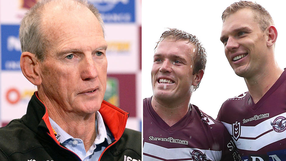 Pictured left is Dolphins coach Wayne Bennett and the Trbojevic brothers, Jake and Tom on the right.