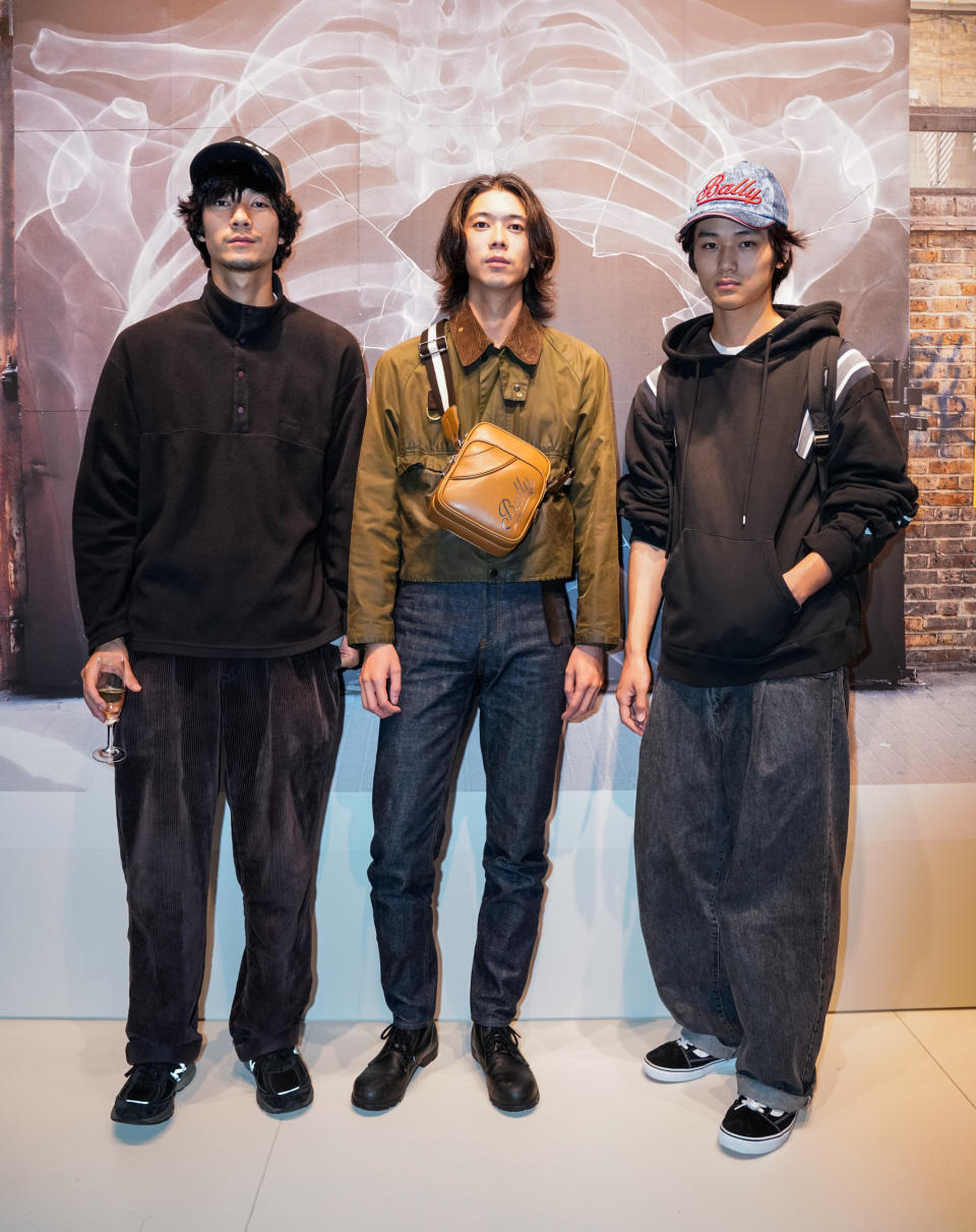 TOKYO, JAPAN - OCTOBER 10:  (L-R) Men's Non-No models Sho Kiyohara, Yoshiaki Takahashi and Daisuke Nakagawa attend Swizz Beatz presents Bally x Shok-1 on October 10, 2018 in Tokyo, Japan. (Photo by Christopher Jue/Getty Images for Bally)