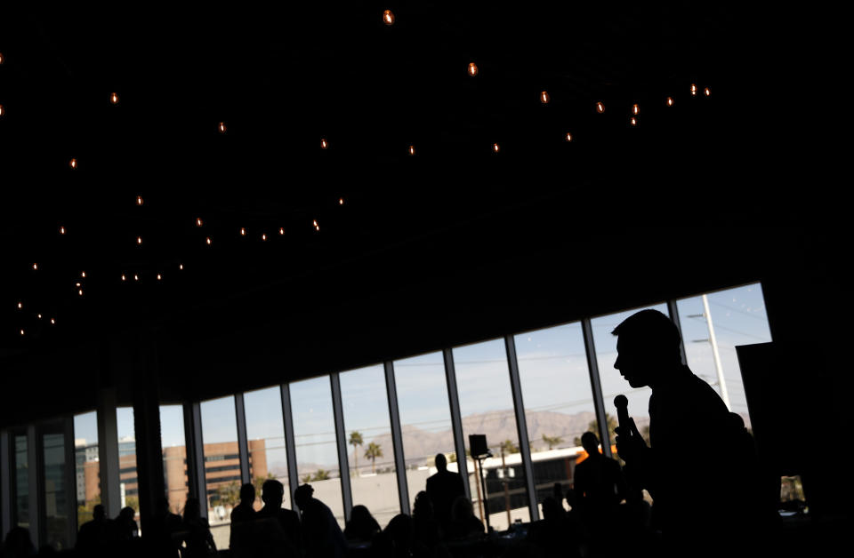 Democratic presidential candidate former South Bend Mayor Pete Buttigieg speaks at the Nevada Black Legislative Caucus Black History Awards brunch Sunday, Feb. 16, 2020, in Las Vegas. (AP Photo/John Locher)