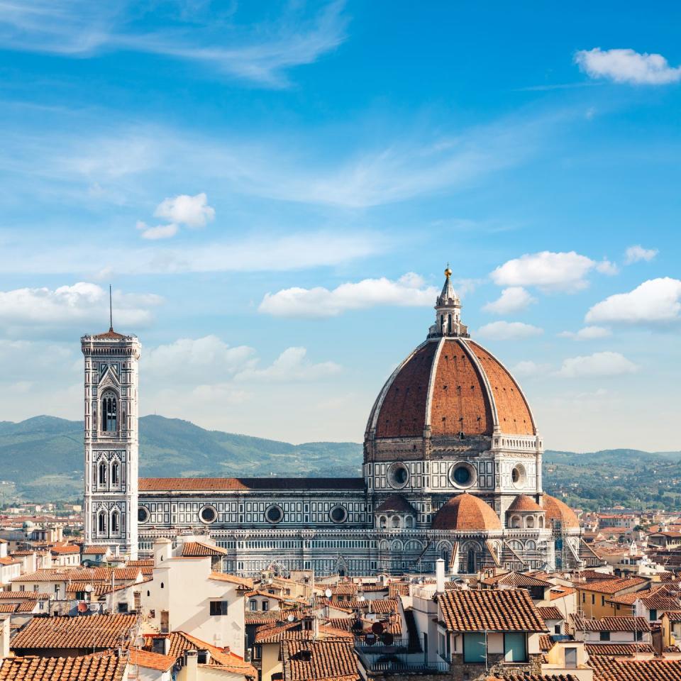 <p>Formerly the Cattedrale di Santa Maria del Fiore, construction of this historic landmark began in 1296. Florence Cathedral is the fourth largest church in the world, housing frescoes, sculptures, and stained glass artworks that have made its interior just as famous as its exterior. The largest work of art in Florence Cathedral is <em>Last Judgment, </em>a fresco designed by Giorgio Vasari.</p>