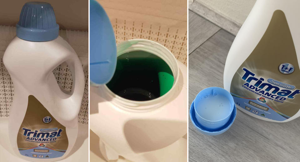 Aldi customer finds her laundry detergent is bright green instead of the usual white colour.