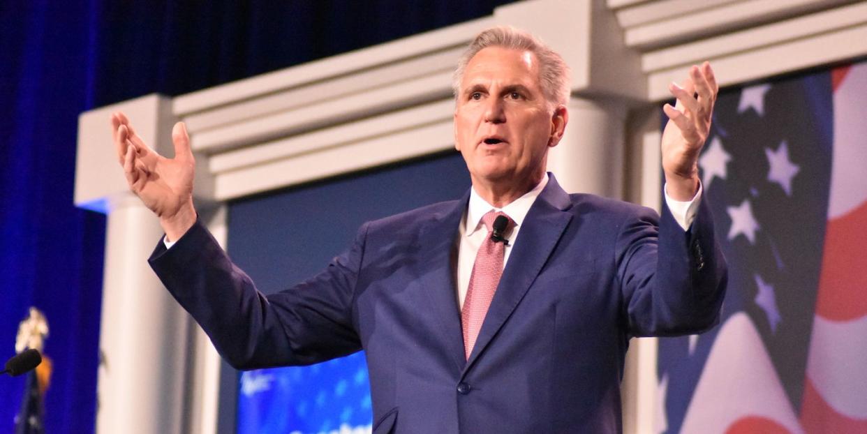 las vegas, united states   november 19 speaker elect kevin mccarthy delivers remarks during the republican jewish coalition annual meeting in las vegas, nevada, united states on november 19, 2022 photo by kyle mazzaanadolu agency via getty images