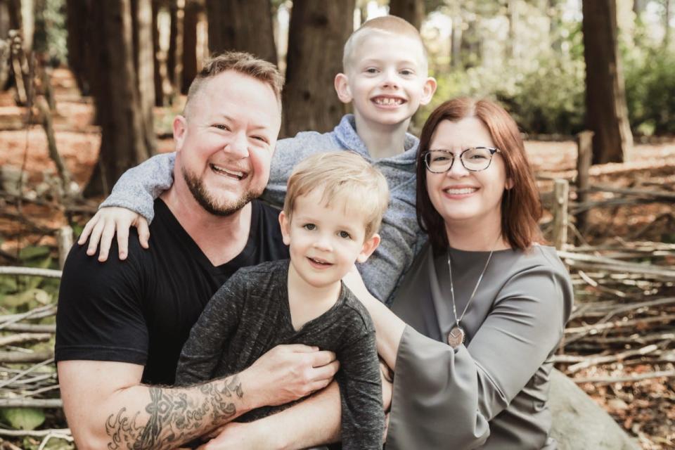 Dr. Brice Smith and his wife, Carrie Wadman, and their two sons, 7-year-old Gideon and 3-year-old Ernie Wadmansmith. The senate passing the Respect for Marriage Act has brought the couple a sense of relief because Smith is a transgender man.