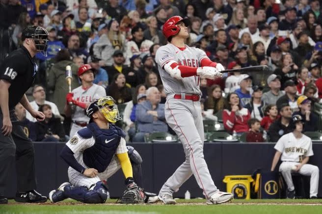 天使隊大谷翔平轟出陽春全壘打。（美聯社）