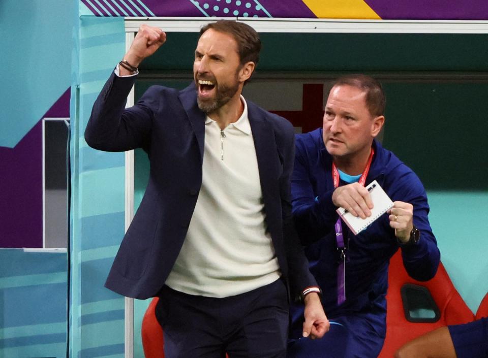 England manager Gareth Southgate celebrates their first goal (REUTERS)