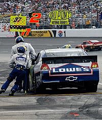 An unscheduled pit stop cost Jimmie Johnson a lap and helped put him in a 92-point hole after the first race of the Chase