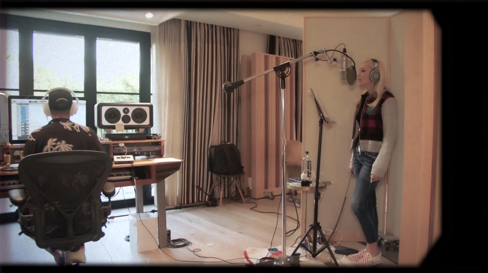 Gwen Stefani in the studio during the video. (NBC)