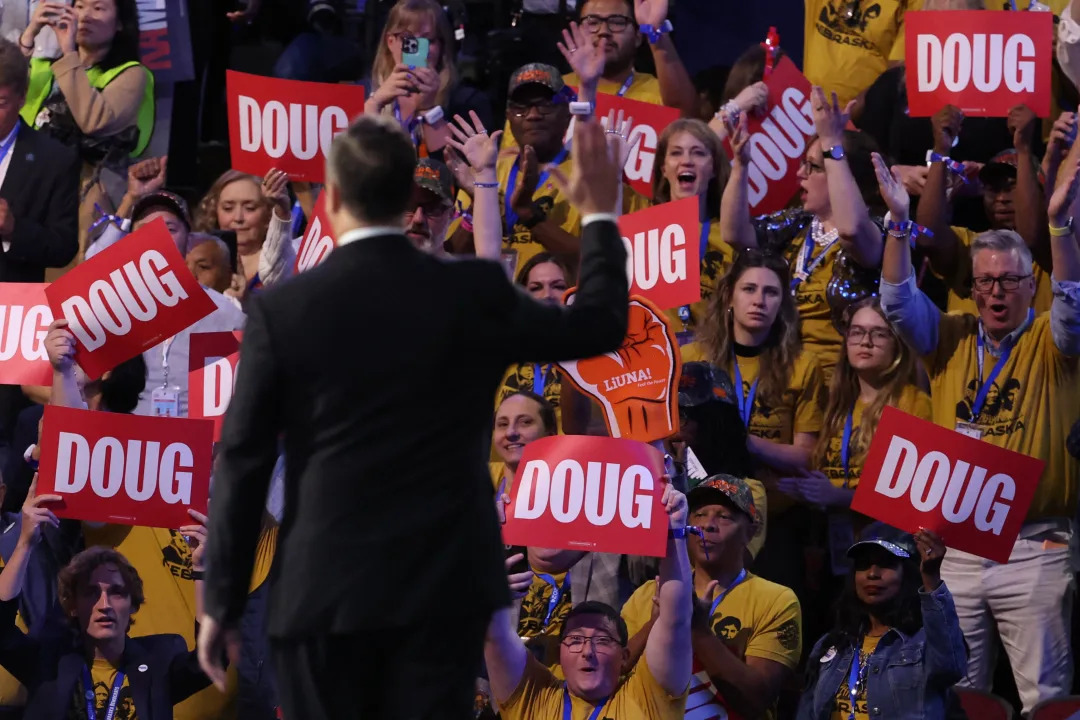 Doug Emhoff, second gentleman of the U.S., takes the stage during Day 2 of the Democratic National Convention (DNC) in Chicago, Illinois on August 20, 2024. (Brendan Mcdermid/Reuters)